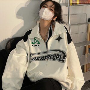 Letterprint Womens Streetwear Y2K Zip up hoodie crewneck
